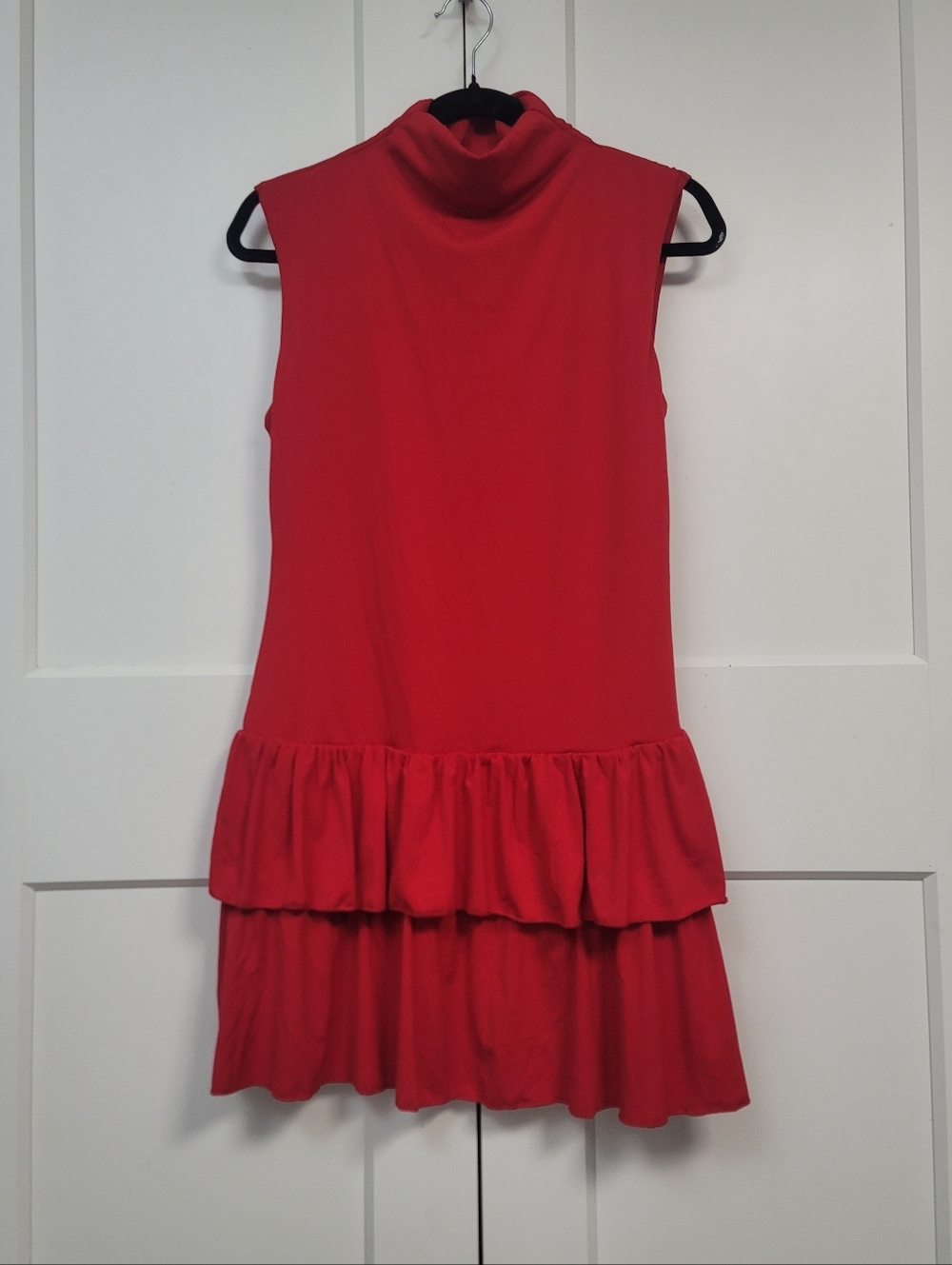 Wild Fable Red Tiered Ruffle Mini Dress Mock Neck Sleeveless Size Medium - Picture 3 of 7